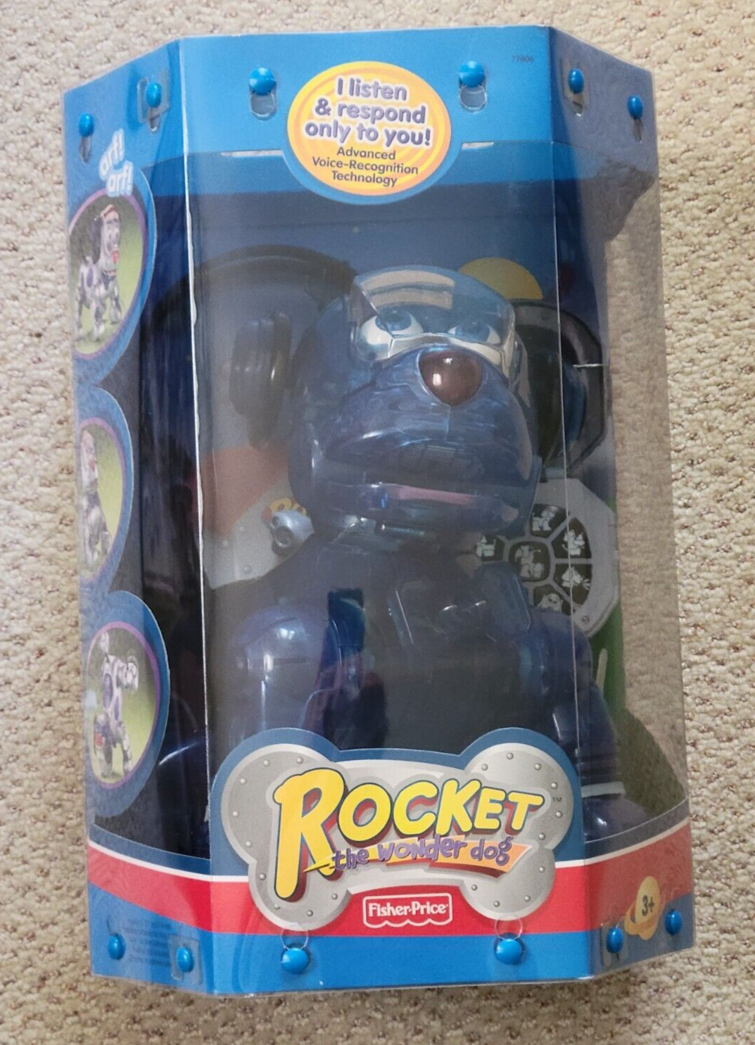 A boxed blue prototype Rocket the Wonder Dog