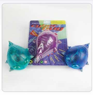 A packaged purple Cyber Bug, and a green cyber bug and blue cyber bug near it